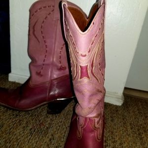Vtg INLAID PURPL & FUCHSIA Cowboy Boots 10 SPURS!